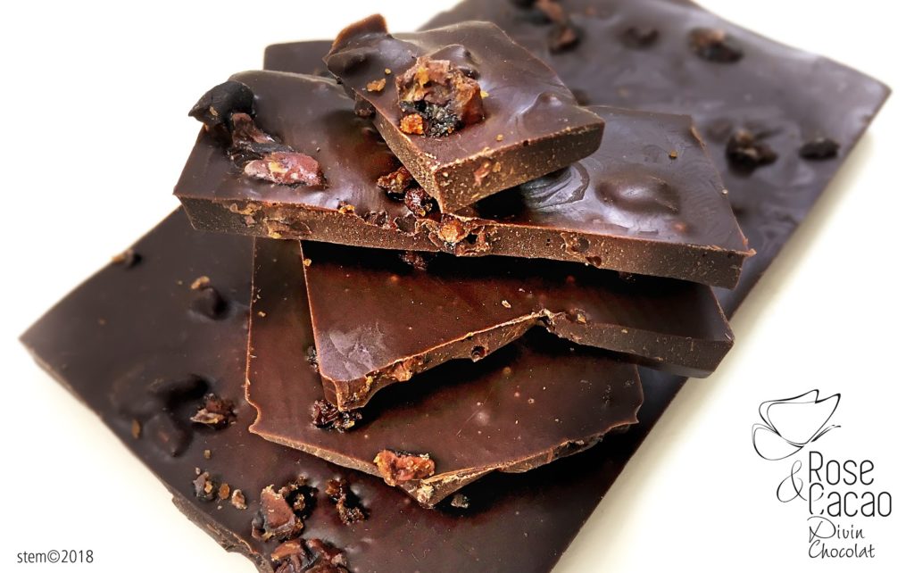 Rose & Cacao - Chocolat cru Vegan Faible IG Sans Gluten